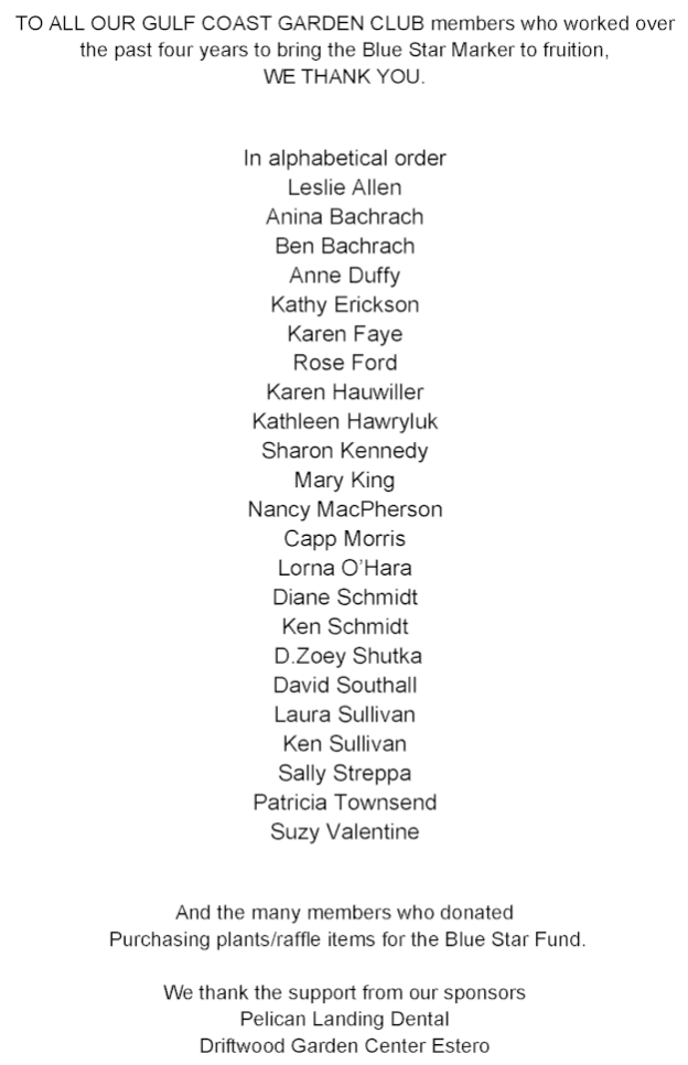 Blue Star Marker Dedication | Gulf Coast Garden Club